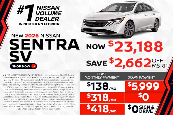 2026 Sentra as low as $138 per month