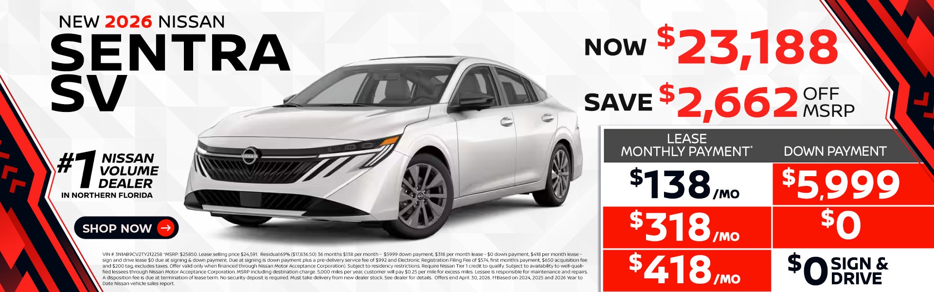 2026 Sentra as low as $138 per month