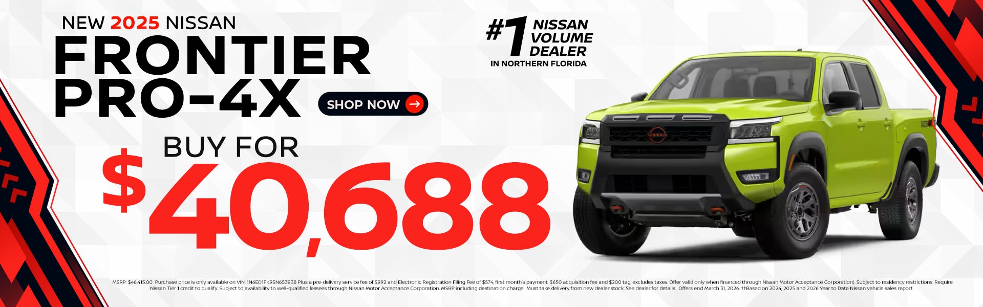 2025 FRONTIER PRO-4X  SELLING PRICE: $40,688.00