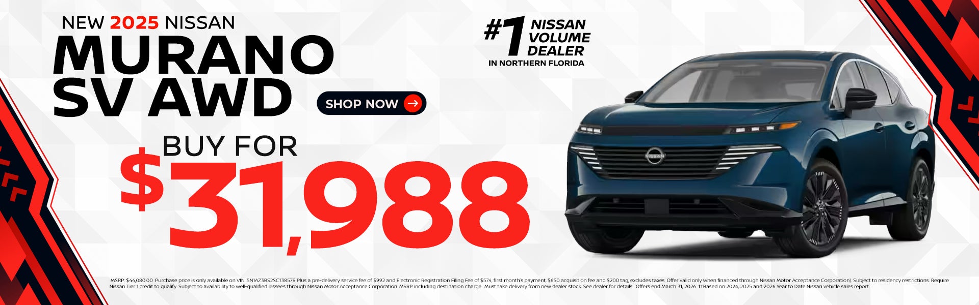 2025 MURANO SV AWD SELLING PRICE: $31,988.00