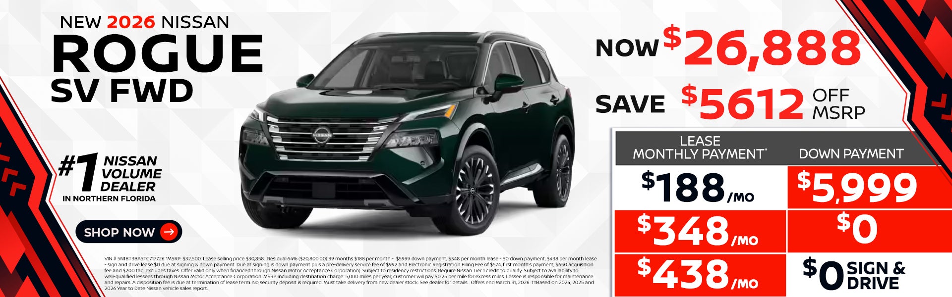 2026 Rogue as low as $188 per month