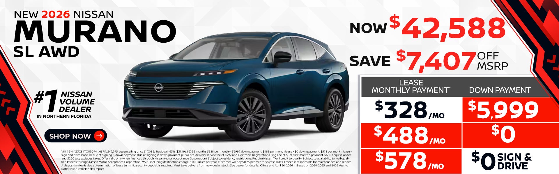 2026 Murano lease as low as $328 per month