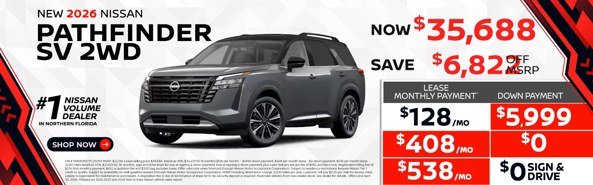2026 Pathfinder lease as low as $128 per month