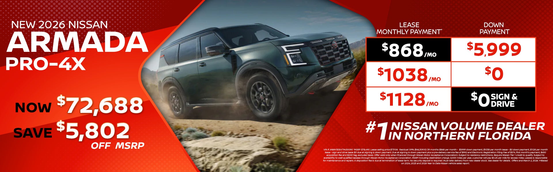 2026 Armada lease as low as $868 per month