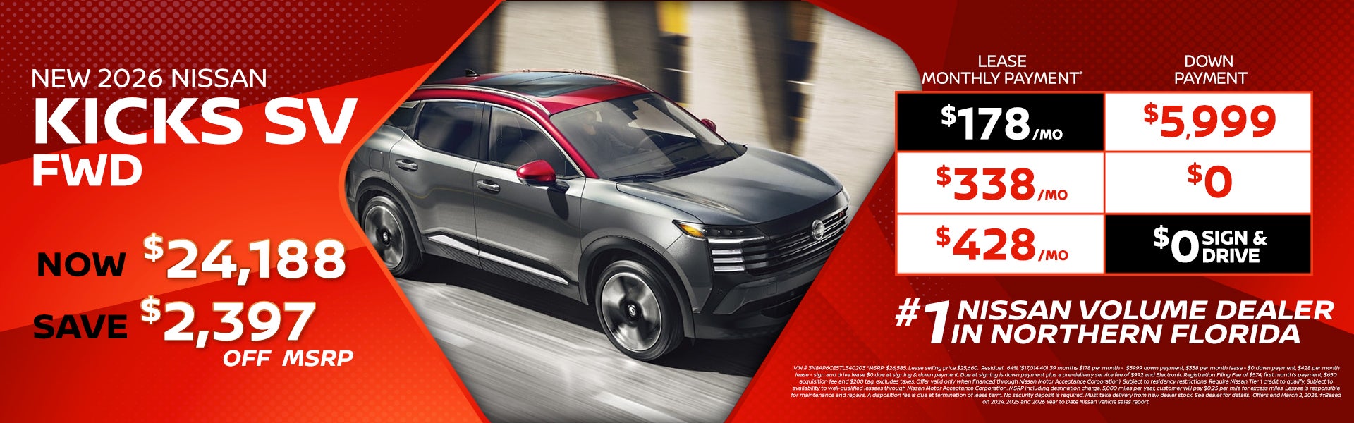 2026 Kicks lease as low as $178 per month