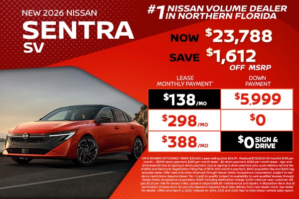 2026 Sentra lease as low as $138 per month