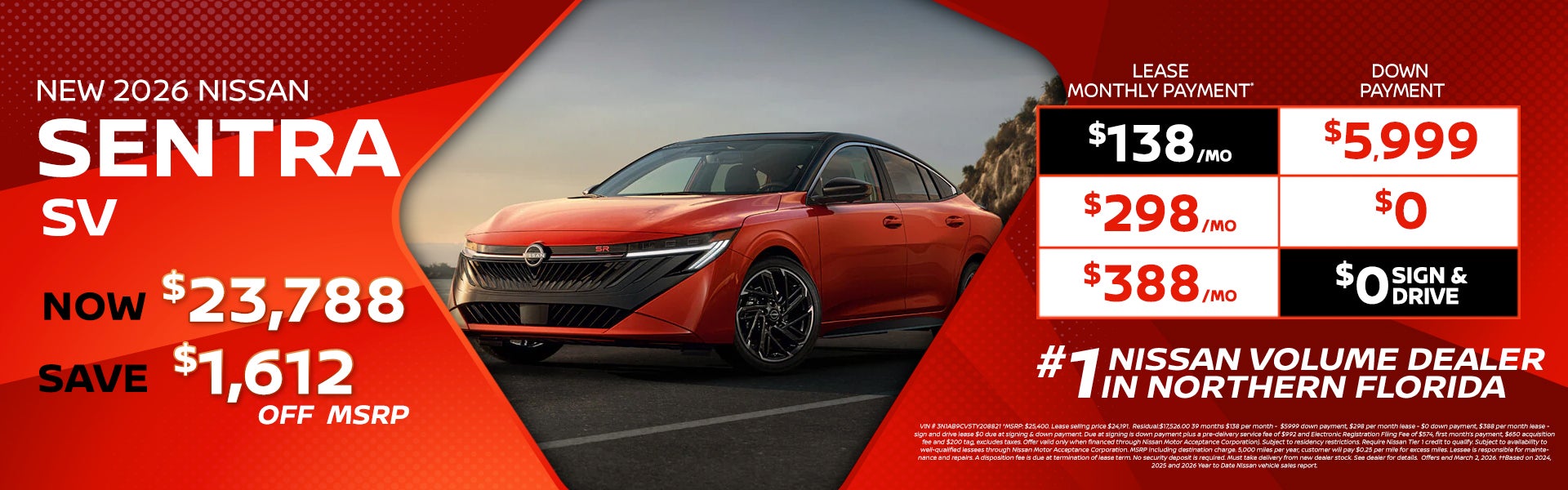 2026 Sentra lease as low as $138 per month