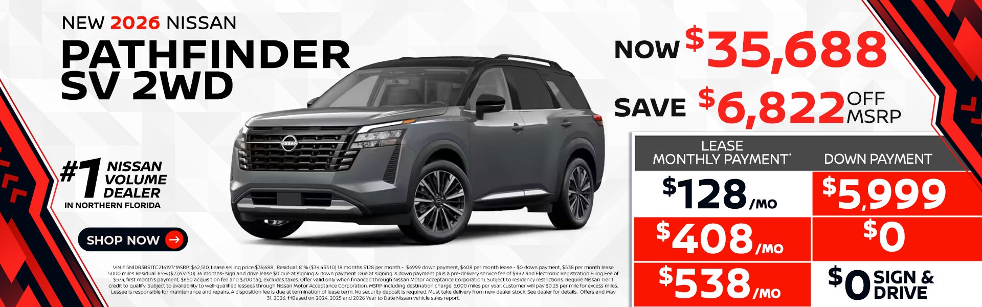 2026 Pathfinder lease as low as $128 per month