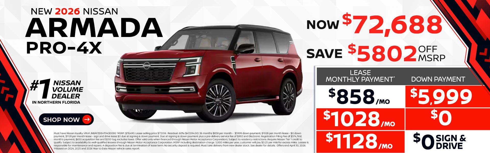 2026 Armada lease as low as $858 per month