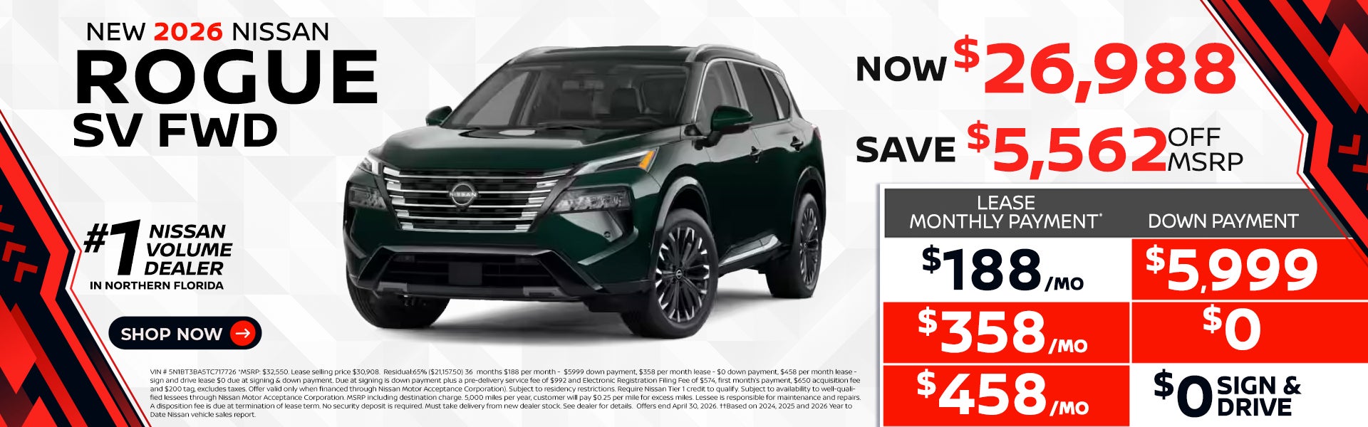 2026 Rogue lease as low as $188 per month