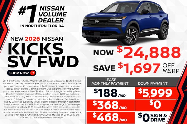 2026 Kicks lease as low as $188 per month